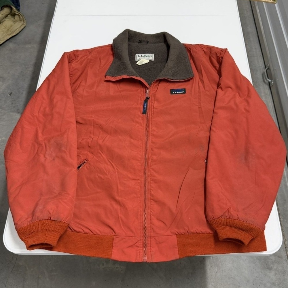 LL Bean Warm-Up Jacket Mens XLT Orange Good Vintage Fleece Lined Made in USA